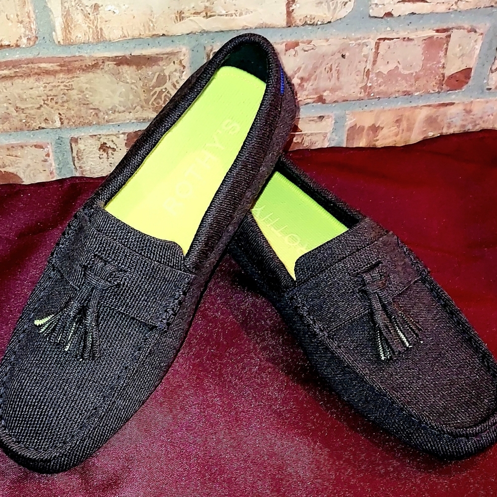 New Rothy's The Driver Square Toe Moccasins Merino Charcoal Driving Loafers